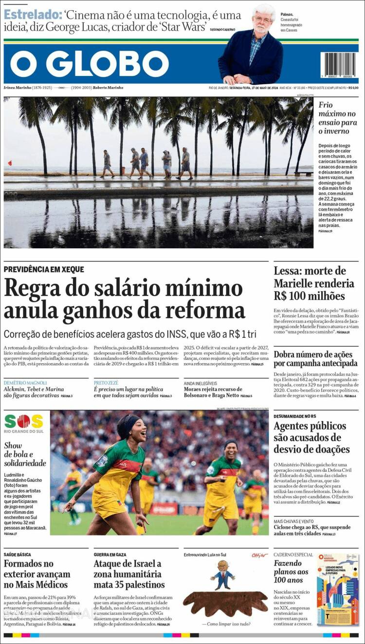 Portada de O Globo (Brasil)