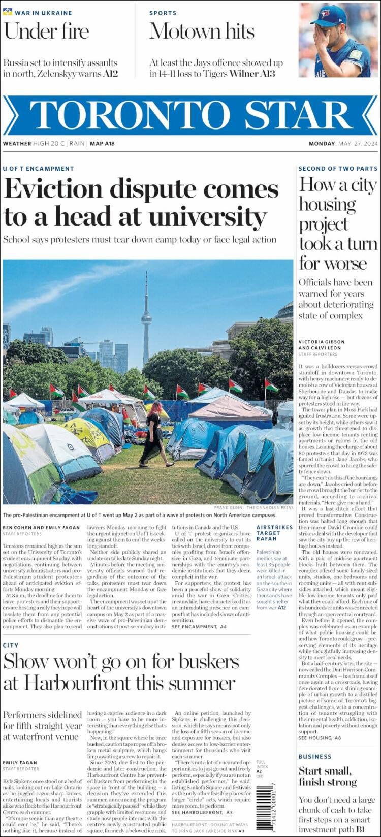 Portada de The Toronto Star (Canadá)