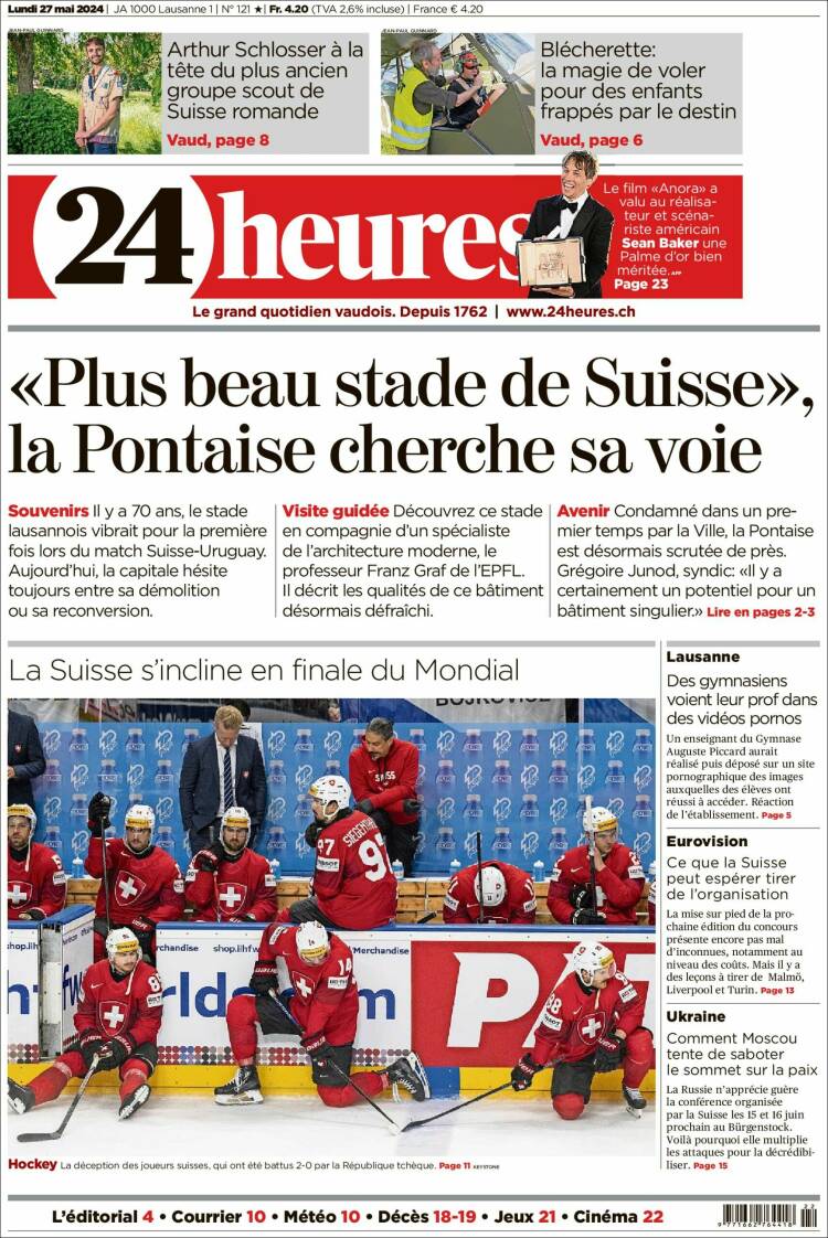 Portada de 24 Heures (Suiza)