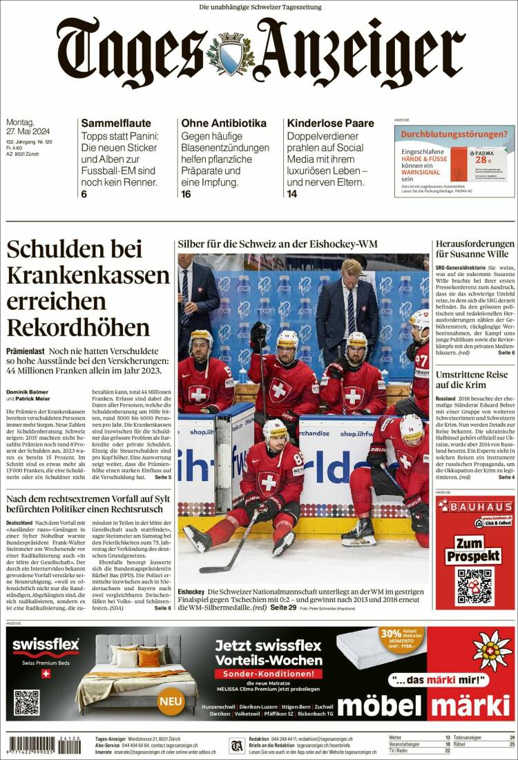 Portada de Tages-Anzeiger (Suiza)