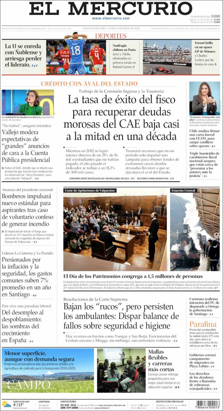 Portada de El Mercurio (Chile)