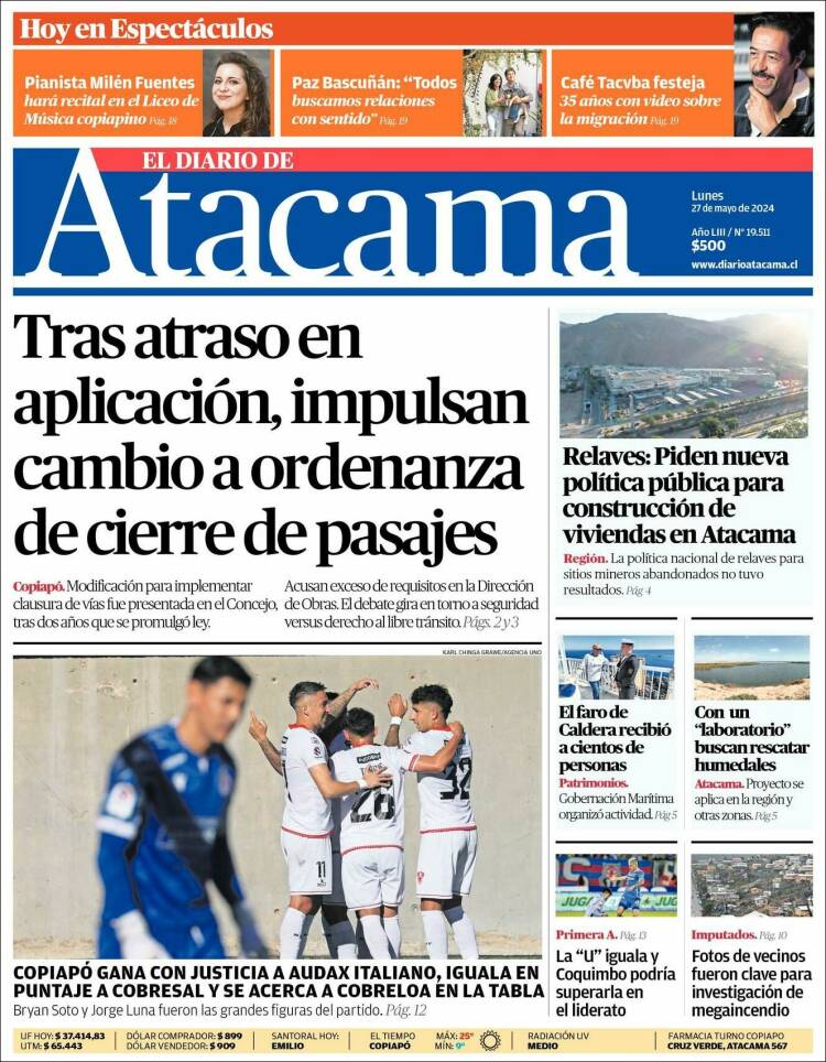 Portada de Diario de Atacama (Chile)