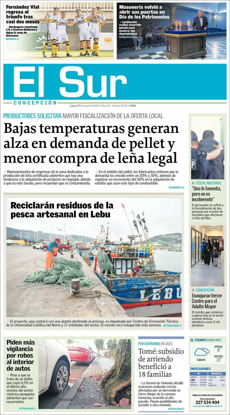 Portada de El Sur (Chile)