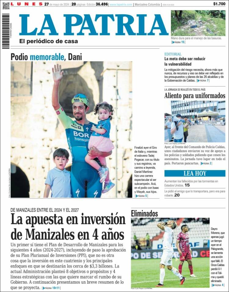 Portada de La Patria (Colombia)