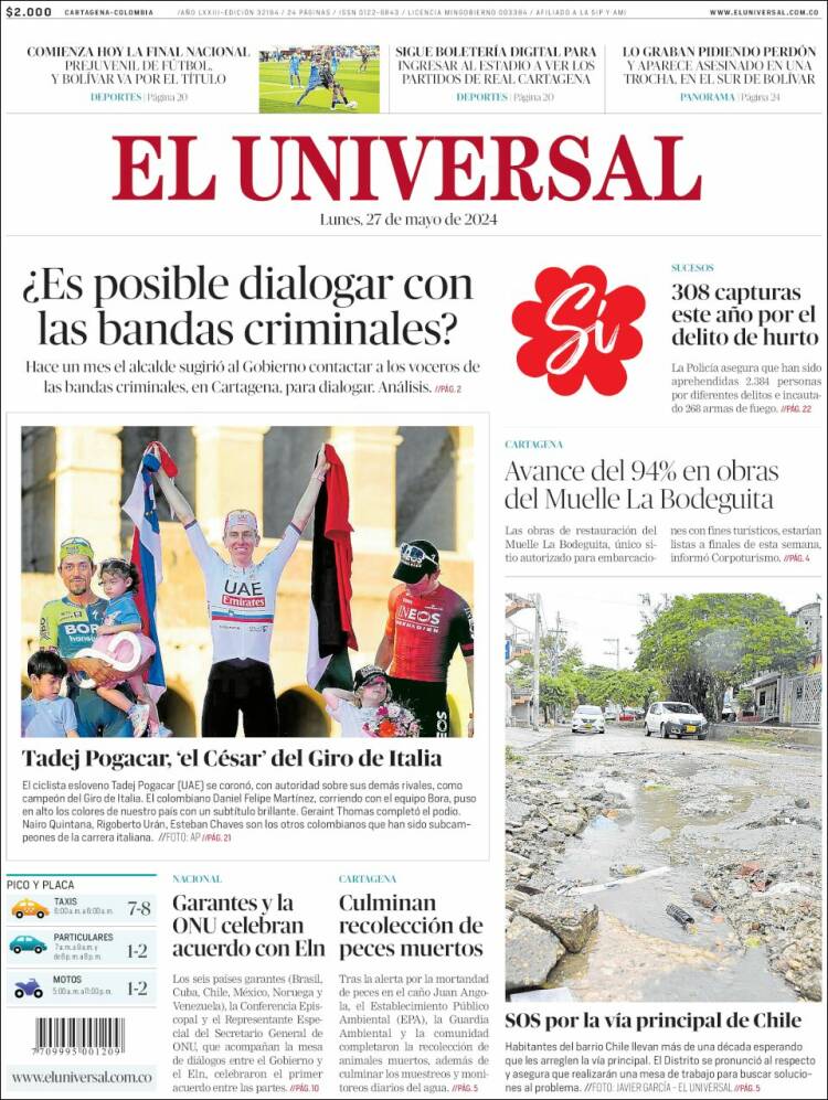 Portada de El Universal (Colombia)