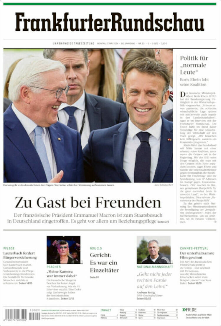 Portada de Frankfurter Rundschau (Alemania)