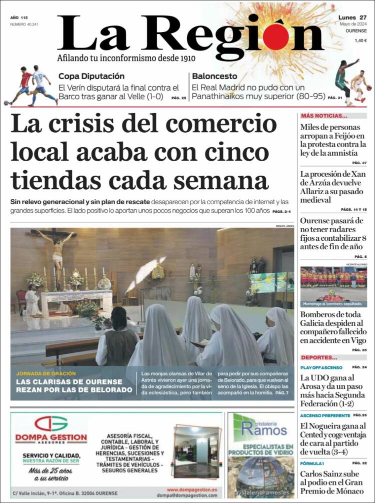 Portada de La Región de Ourense (España)