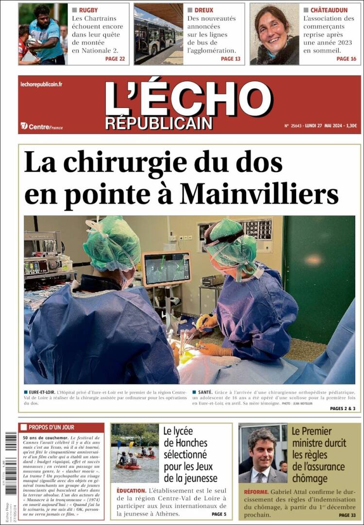 Portada de L'Echo Républicain (Francia)