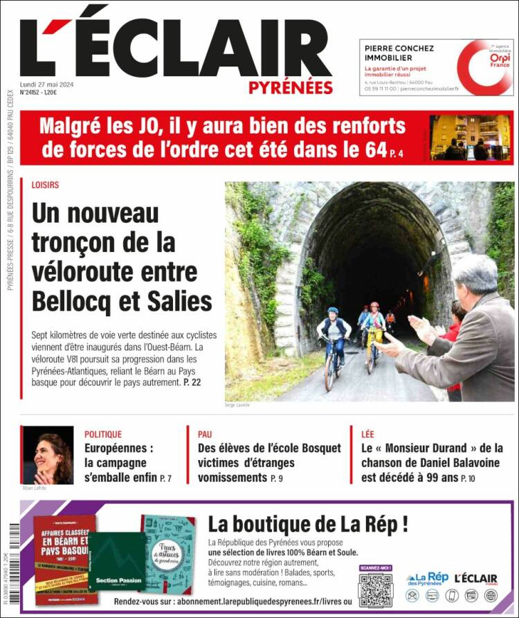 Portada de L'Eclair des Pyrénées (Francia)