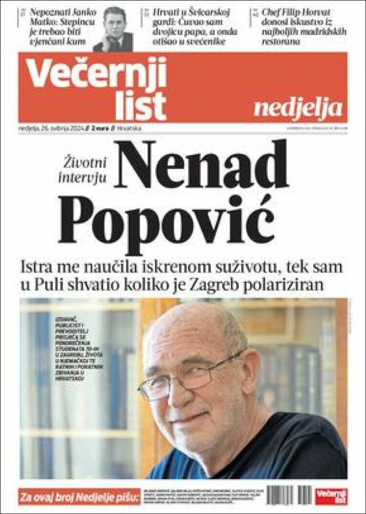 Portada de Večernji (Croacia)