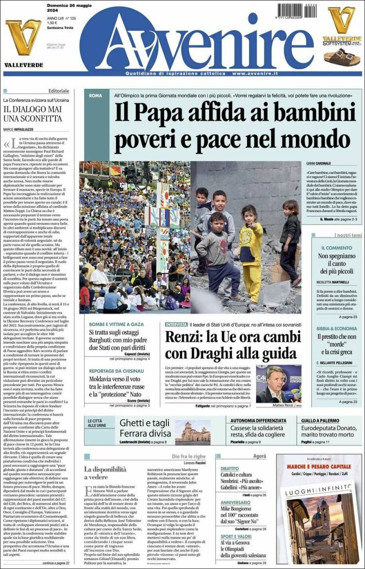 Portada de Avvenire (Italia)