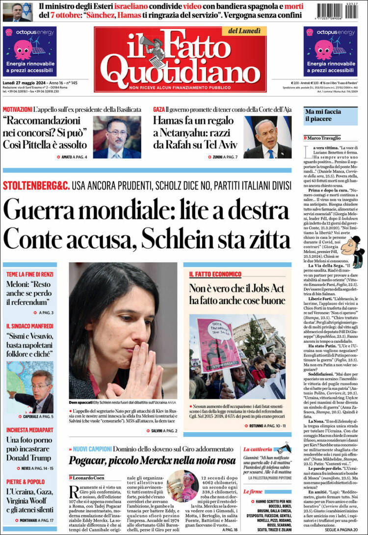 Portada de Il Fatto Quotidiano (Italia)