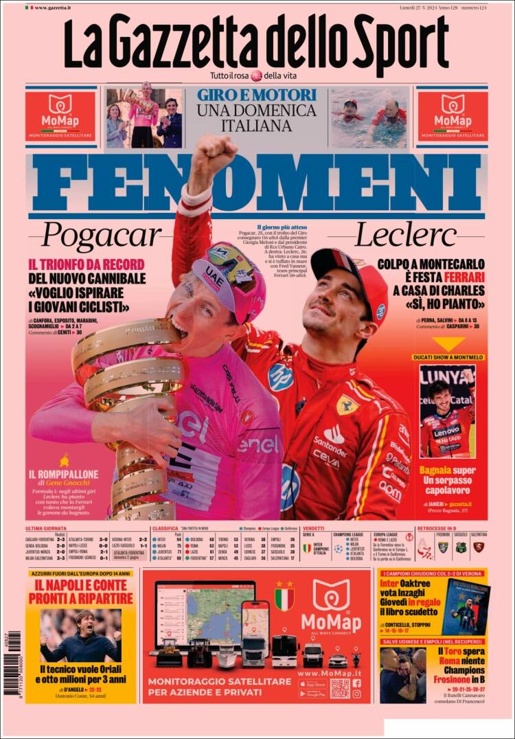 Portada de La Gazzetta dello Sport (Italia)