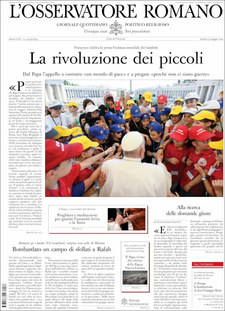 Portada de L'Osservatore Romano (Italia)