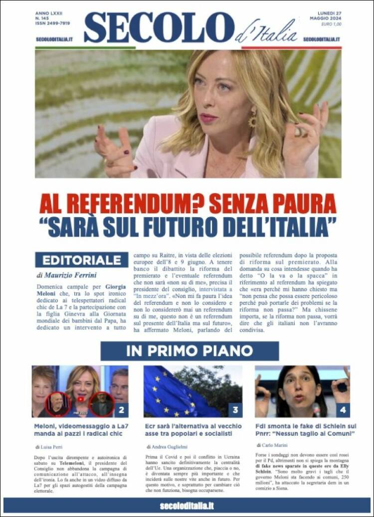 Portada de Secolo d'Italia (Italia)