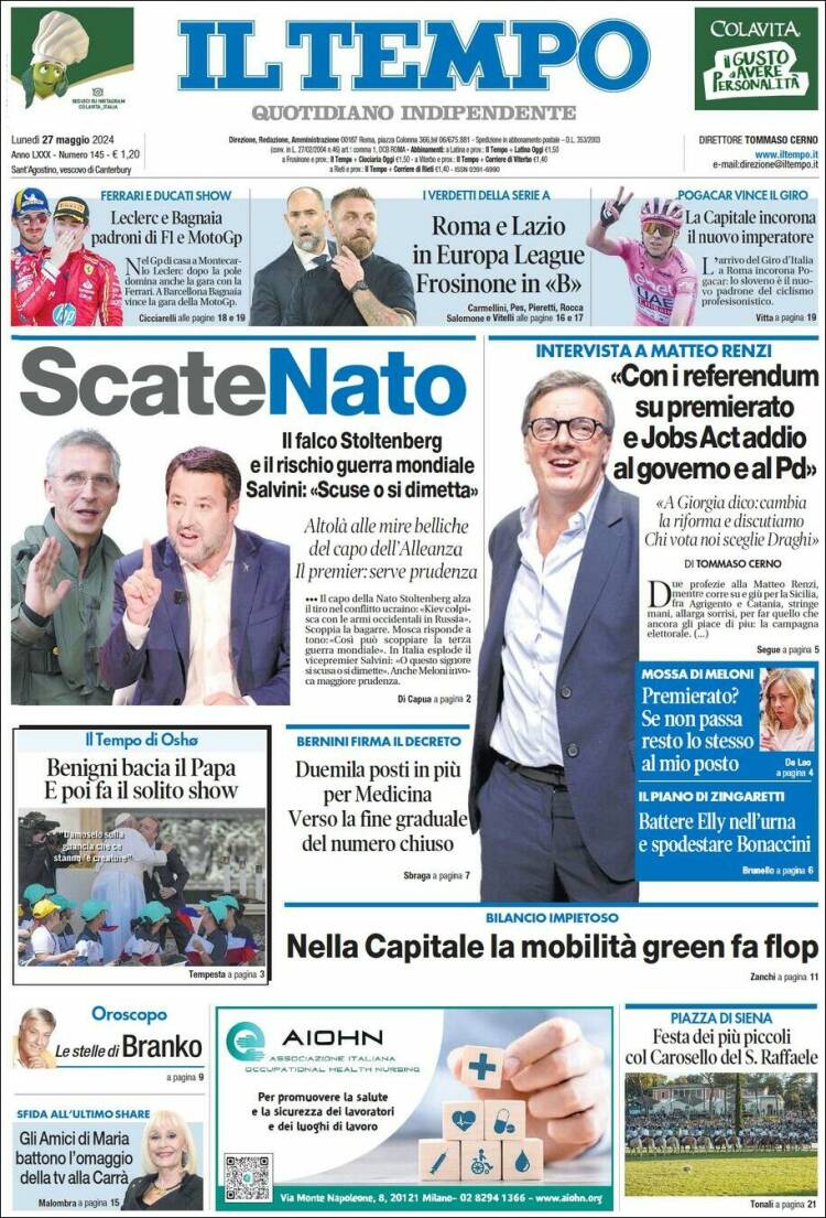 Portada de Il Tempo (Italia)