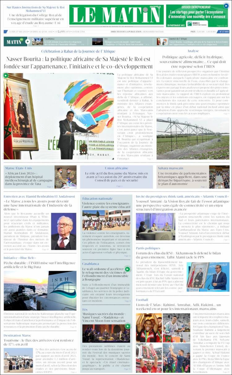 Portada de Le Matin (Marruecos)