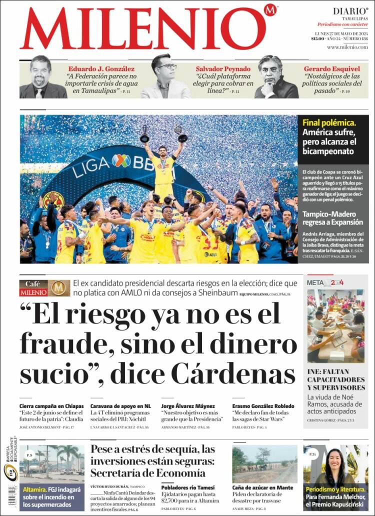 Portada de Milenio - Tamaulipas (México)