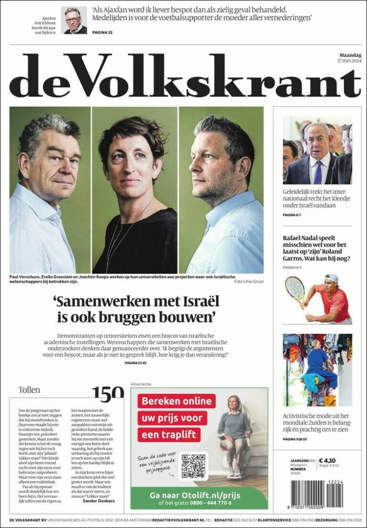 Portada de De Volkskrant (Pa&iacute;ses Bajos)