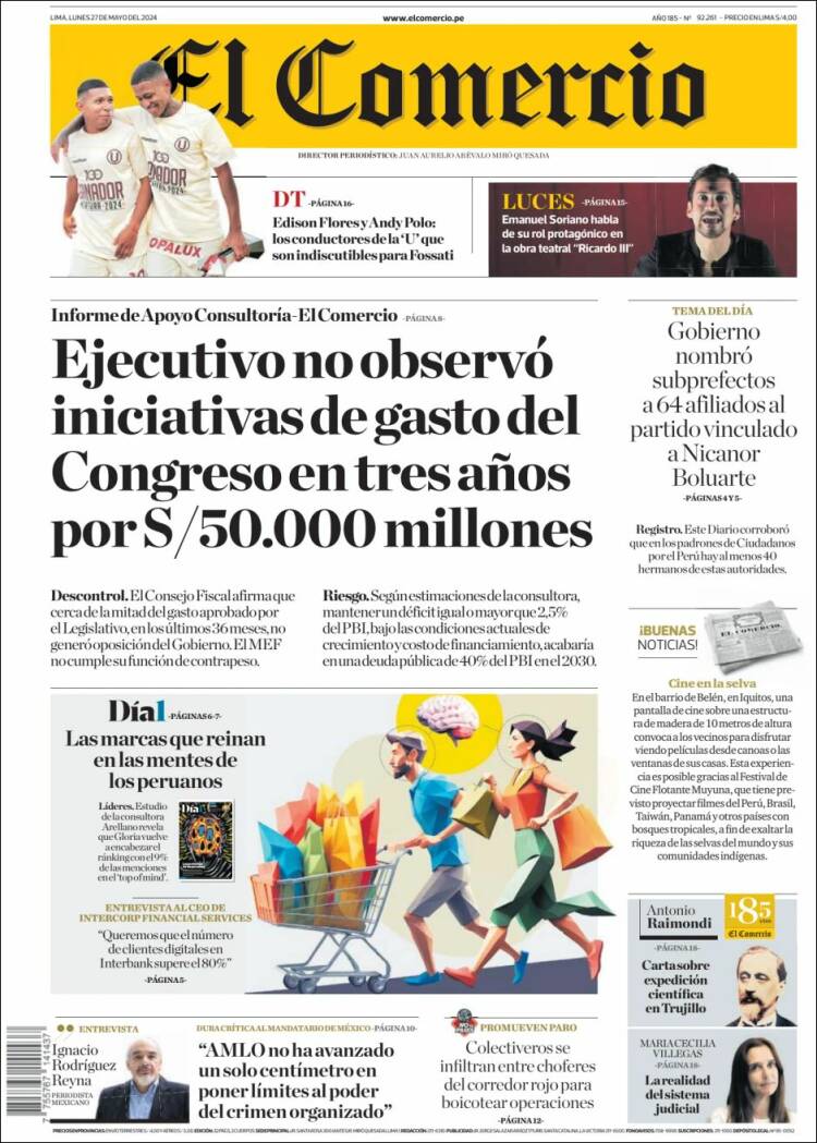 Portada de El Comercio (Per&uacute;)