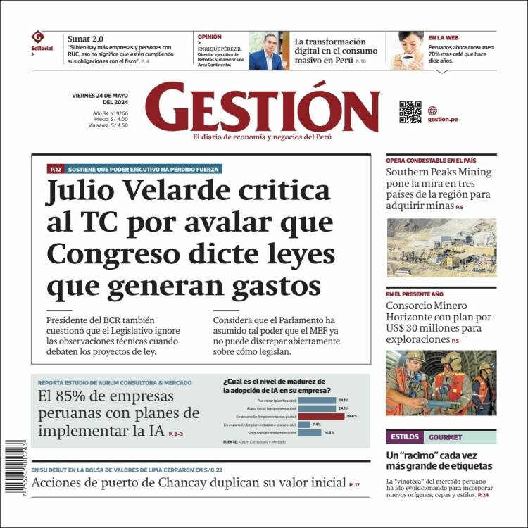 Portada de Diario Gestión (Per&uacute;)