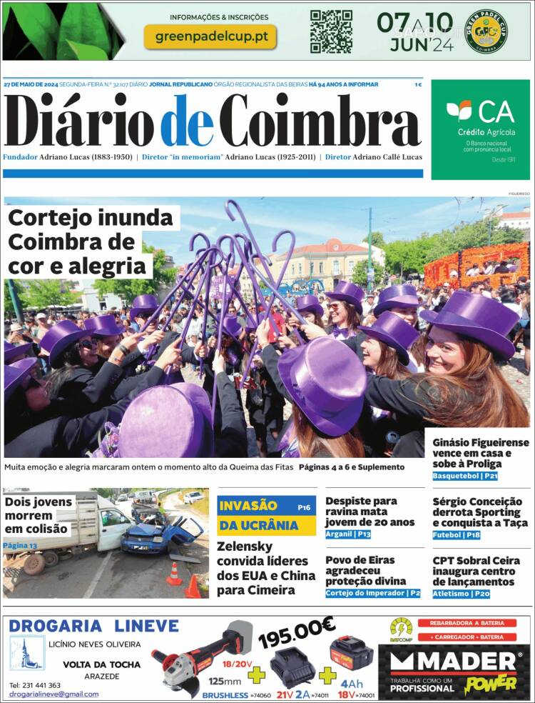 Portada de Diário de Coimbra (Portugal)