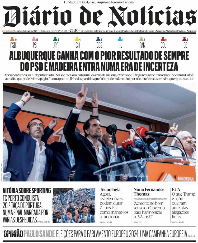 Portada de Diário de Noticias (Portugal)