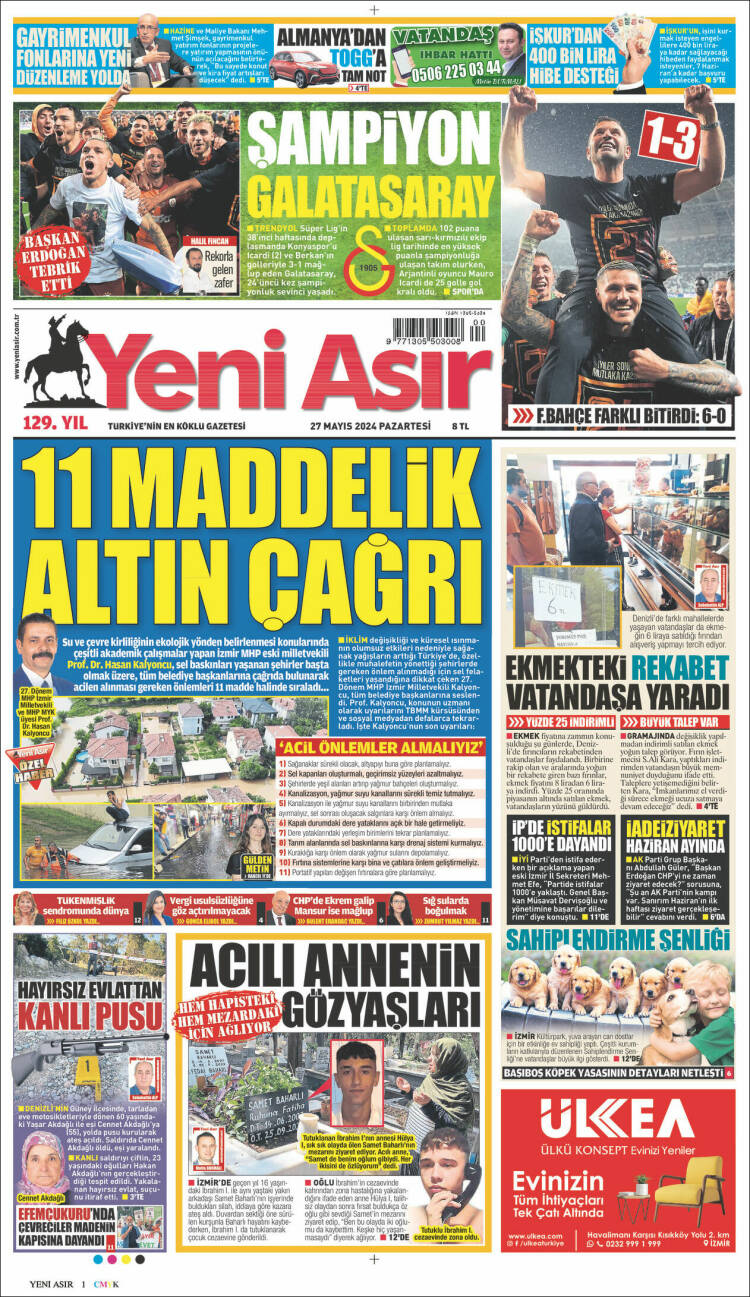 Portada de Yeni Asır (Turqu&iacute;a)