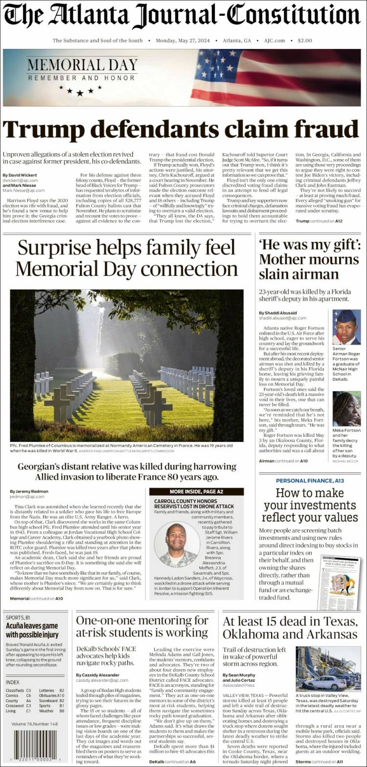 Portada de The Atlanta Journal-Constitution (USA)