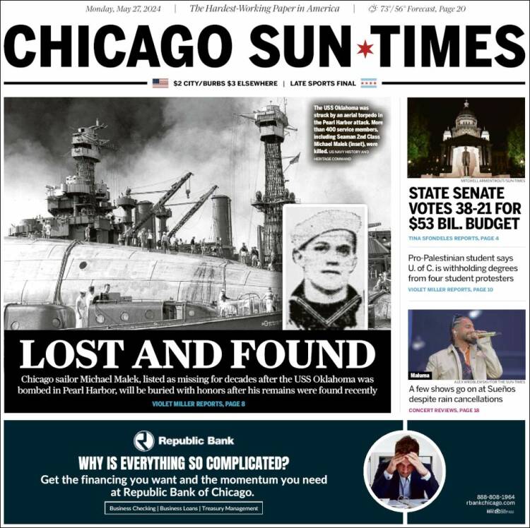 Portada de Chicago Sun-Times (USA)