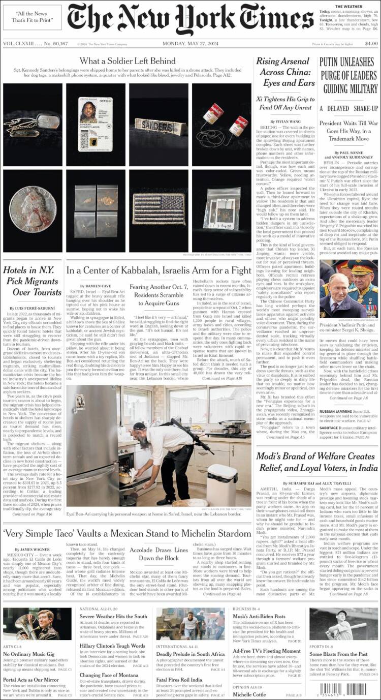 Portada de New York Times (USA)