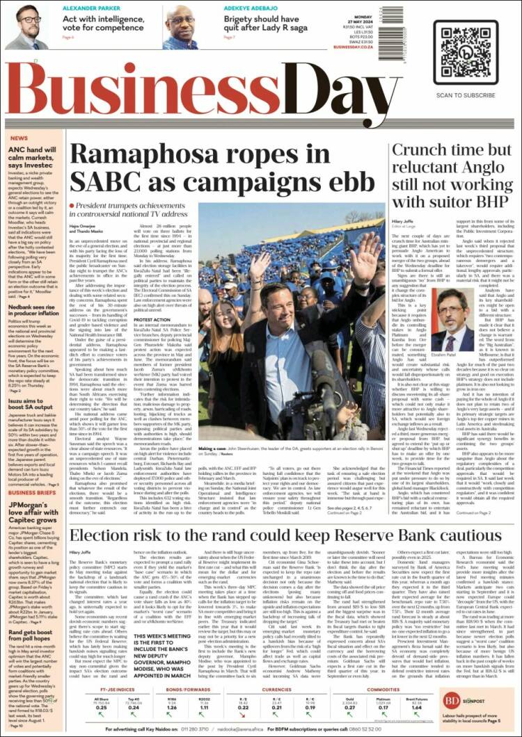 Portada de Business Day (Sud&aacute;frica)