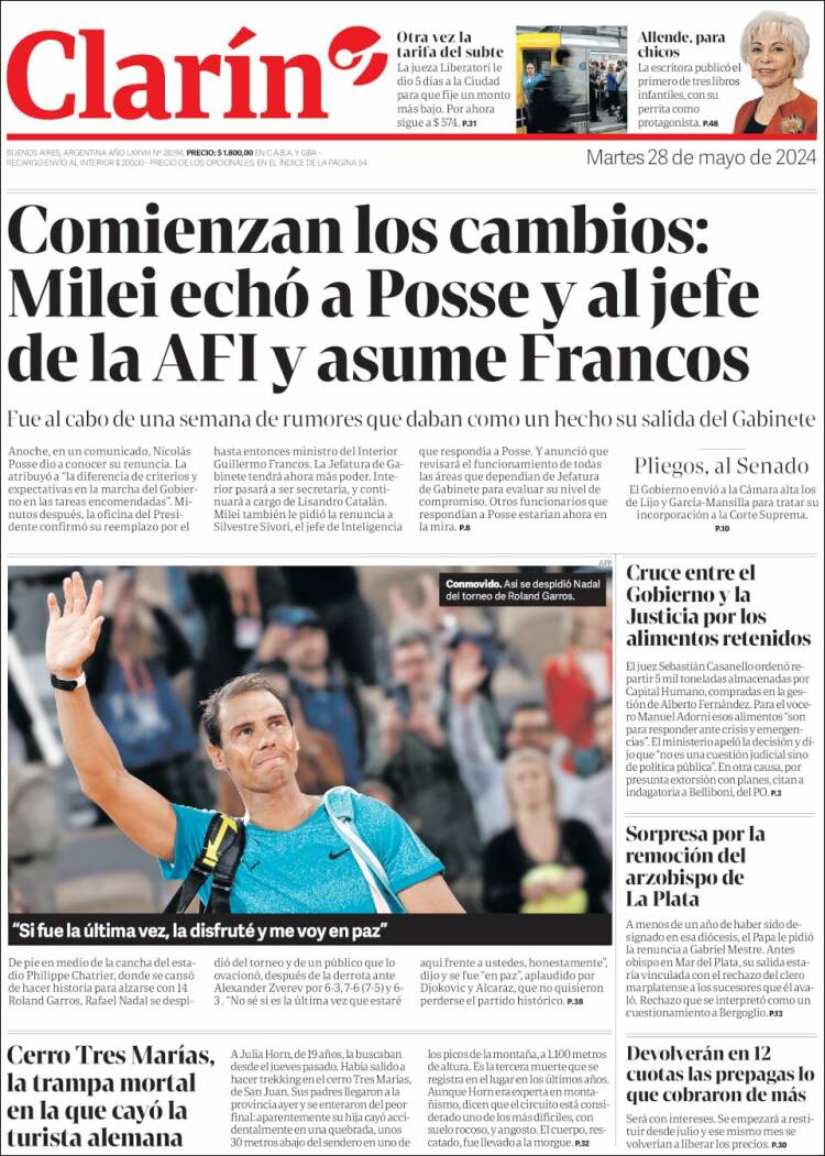 Portada de Clarín (Argentina)