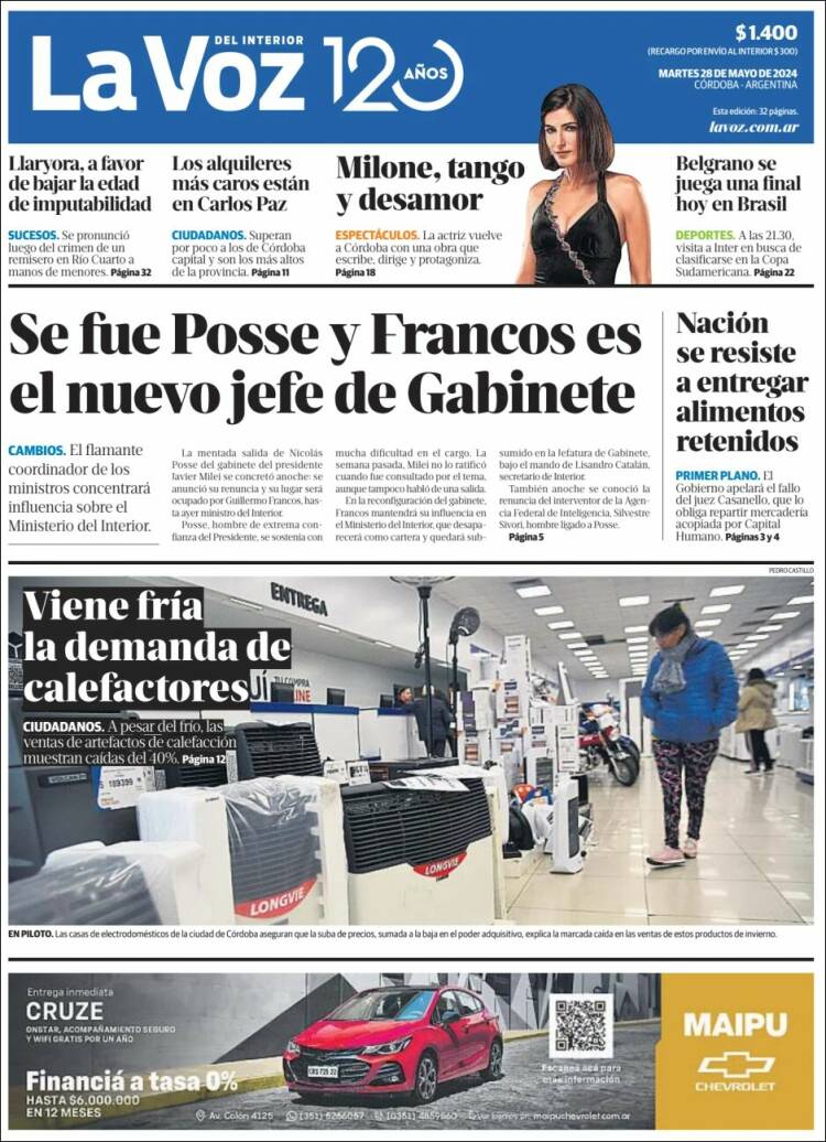 Portada de La Voz del Interior (Argentina)