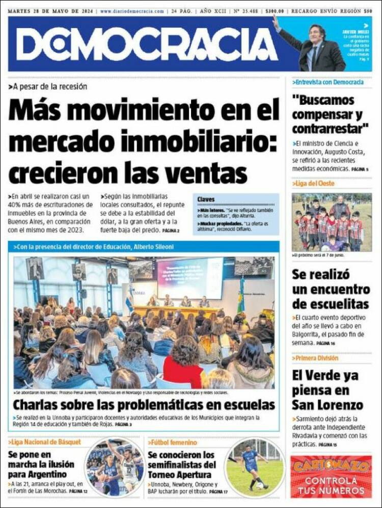 Portada de Diario Democracia (Argentina)