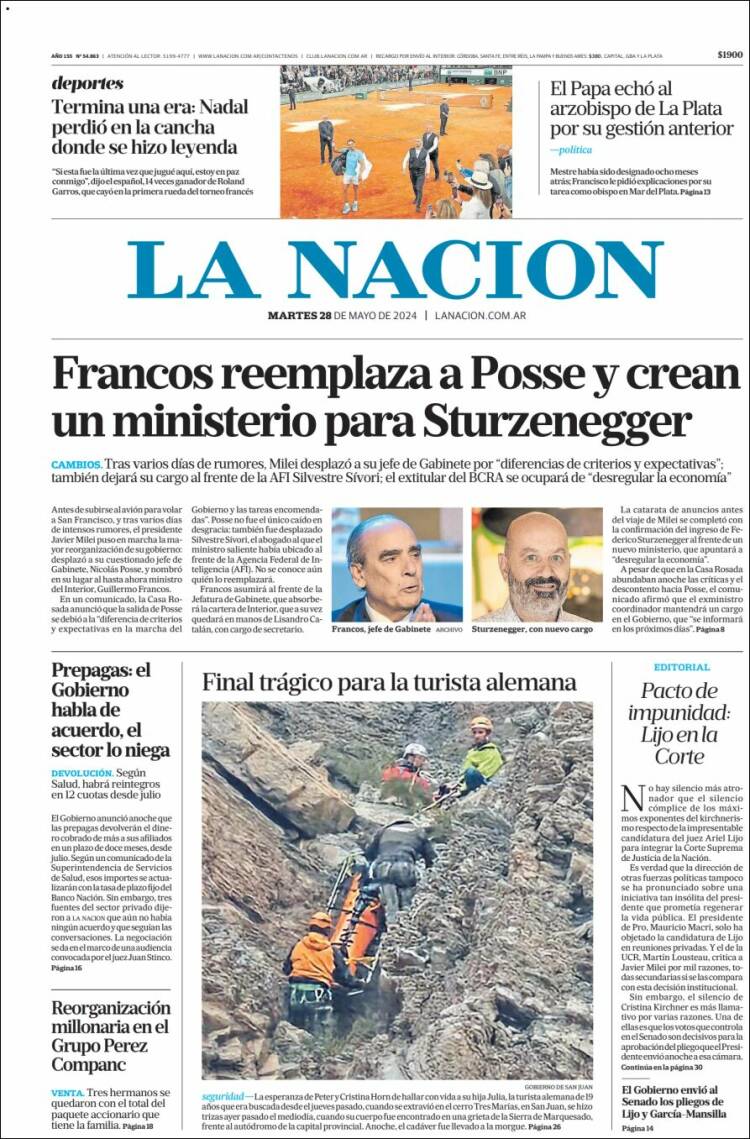 Portada de La Nación (Argentina)