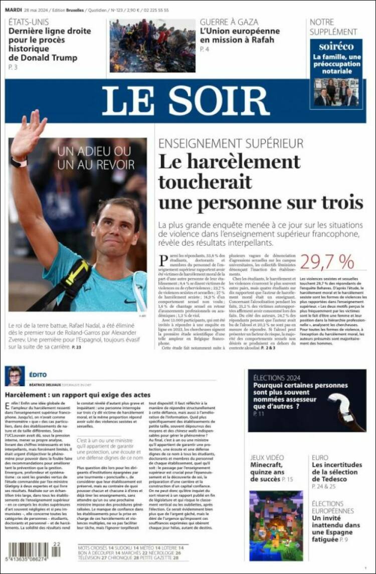 Portada de Le Soir (B&eacute;lgica)