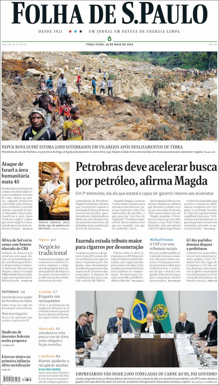 Portada de Folha de São Paulo (Brasil)