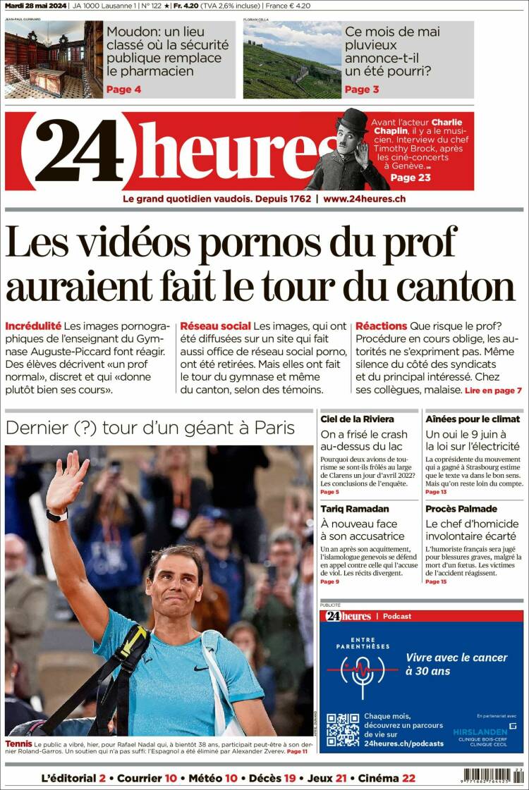 Portada de 24 Heures (Suiza)