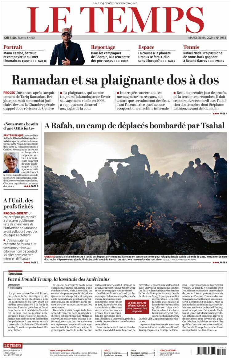 Portada de Le Matin (Suiza)