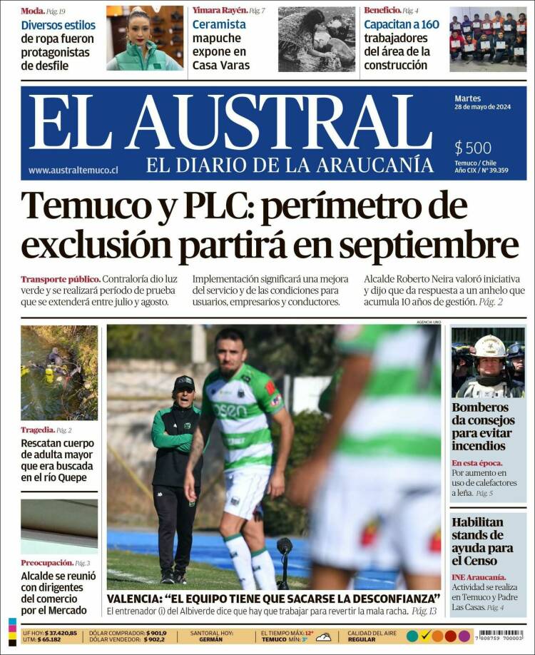 Portada de El Austral de Temuco (Chile)