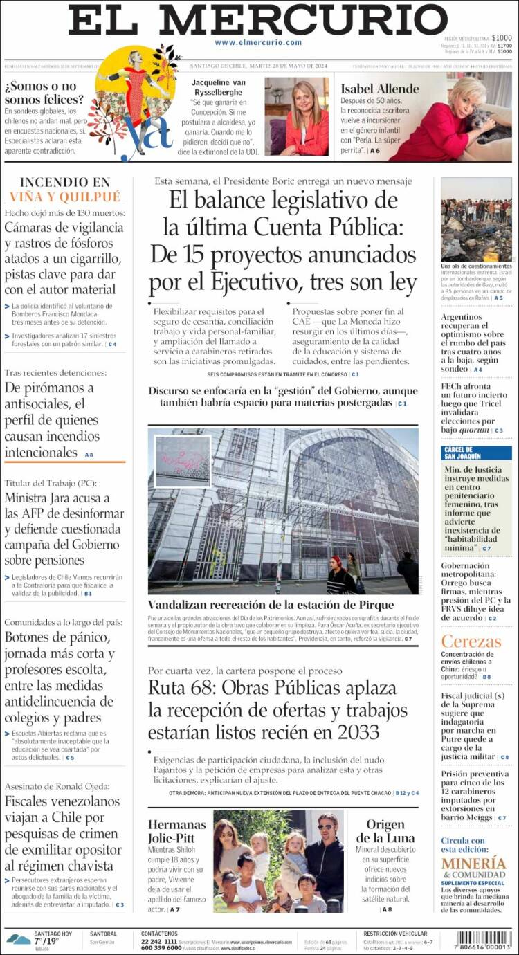 Portada de El Mercurio (Chile)