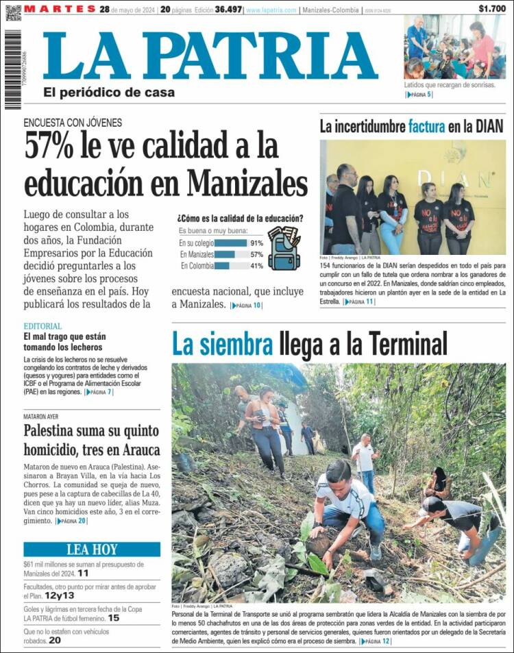 Portada de La Patria (Colombia)