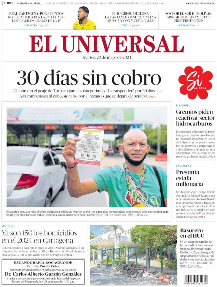 Portada de El Universal (Colombia)