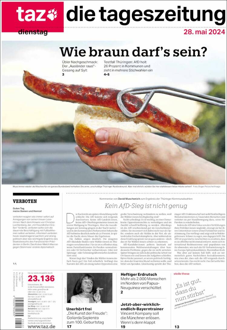 Portada de Die Tageszeitung (Alemania)