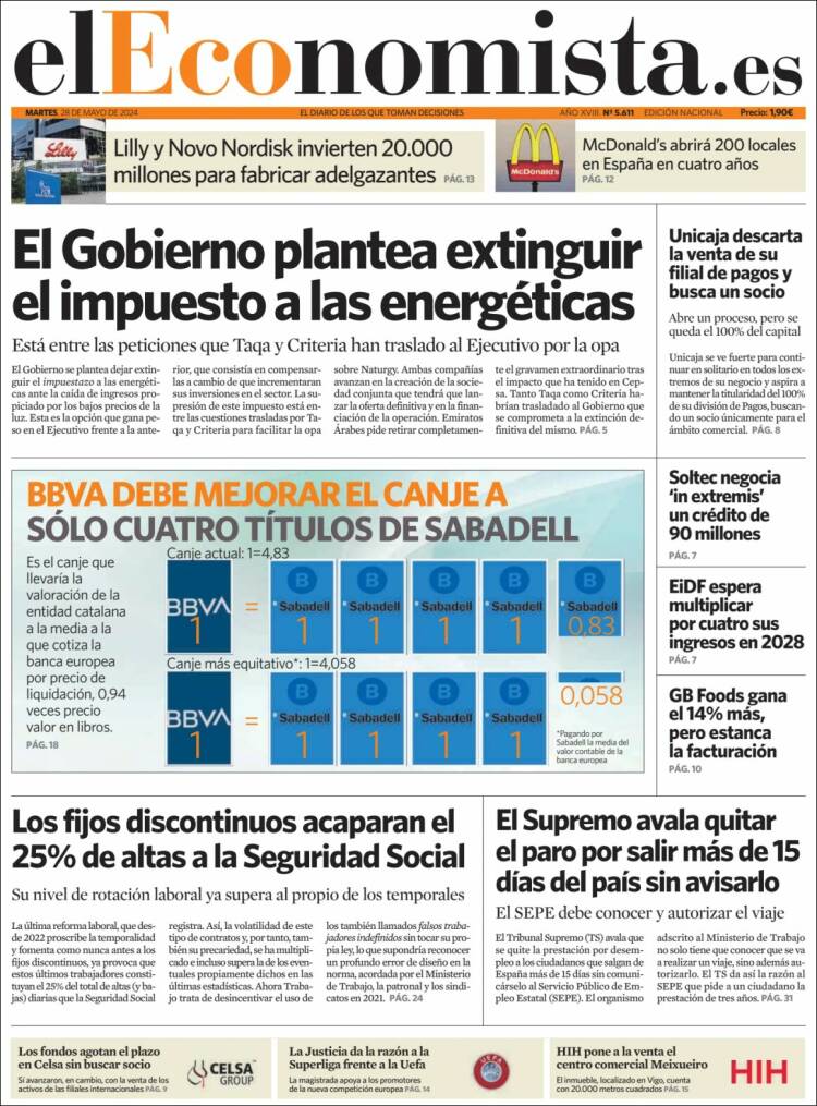 Portada de El Economista (Espa&ntilde;a)