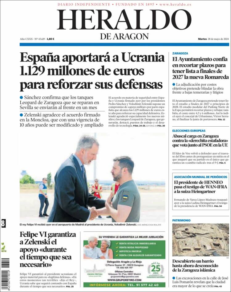Portada de Heraldo de Aragón (Espa&ntilde;a)