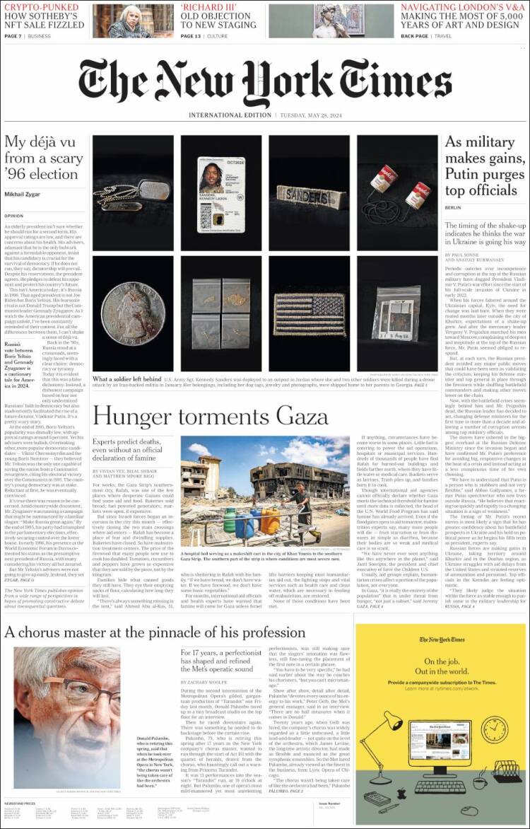 Portada de International New York Times (Europa)