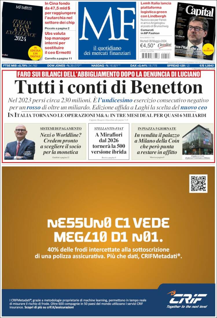 Portada de Milano Finanza (Italia)