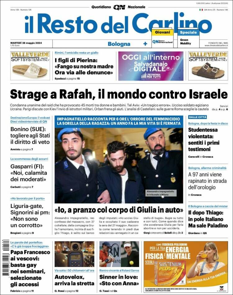 Portada de Il Resto del Carlino (Italia)